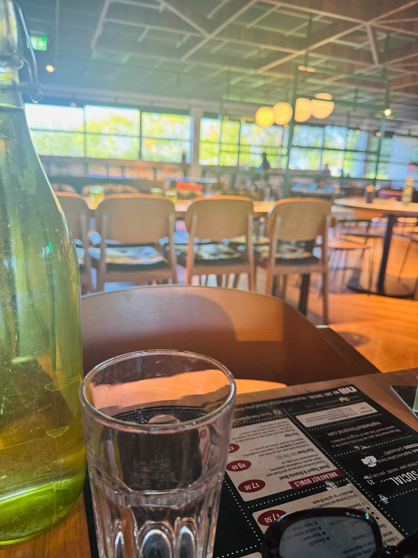 A cafe table with water