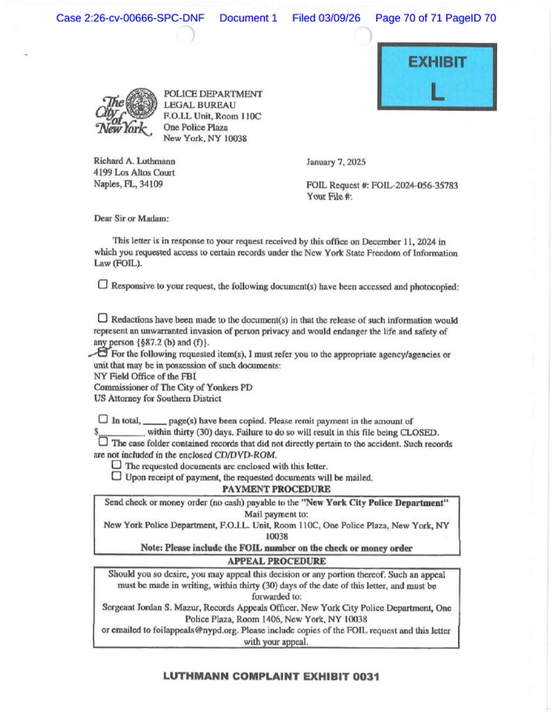 Trump’s DOJ is Protecting Comey: Luthmann’s Fort Myers FOIA legally demands Comey records tied to Johnny T Tortora and the Ortiz murder.