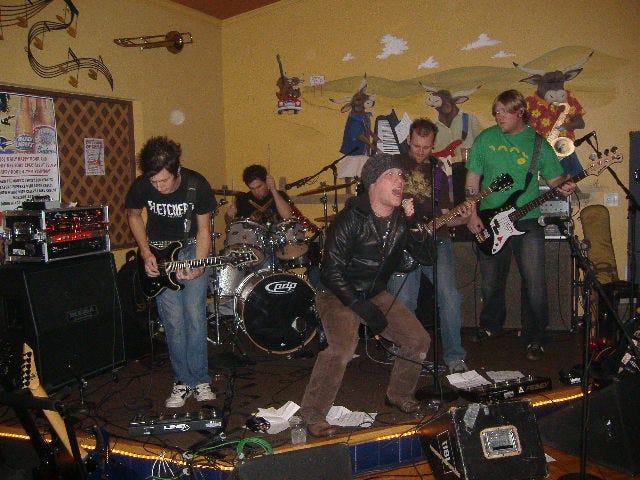 Skitzo Calypso was definitely one of the more active bands on stage, as this shot bears witness to. Skitzo Calypso was definitely one of the more active bands on stage, as this shot bears witness to.