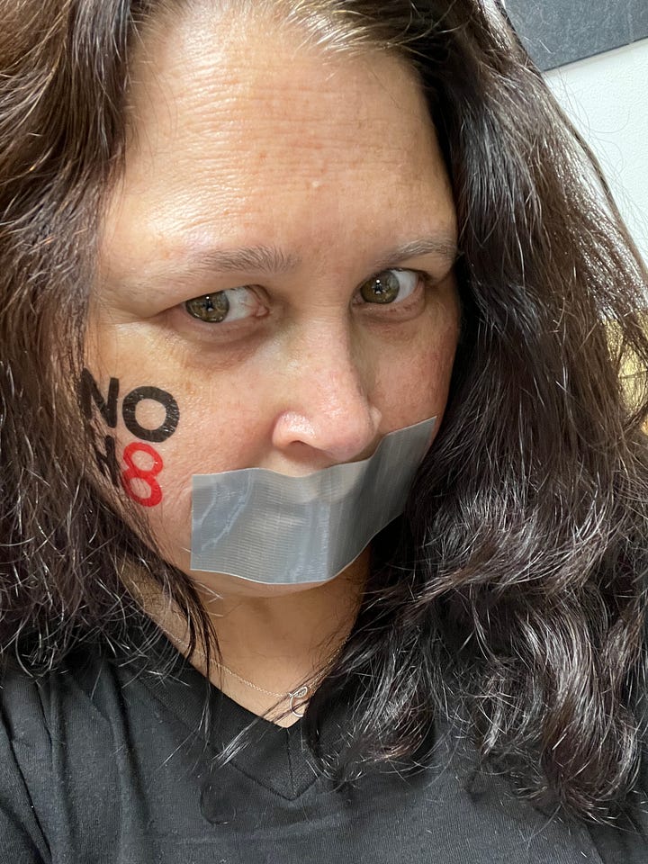Images of men and women with NOH8 tattoos and shirts