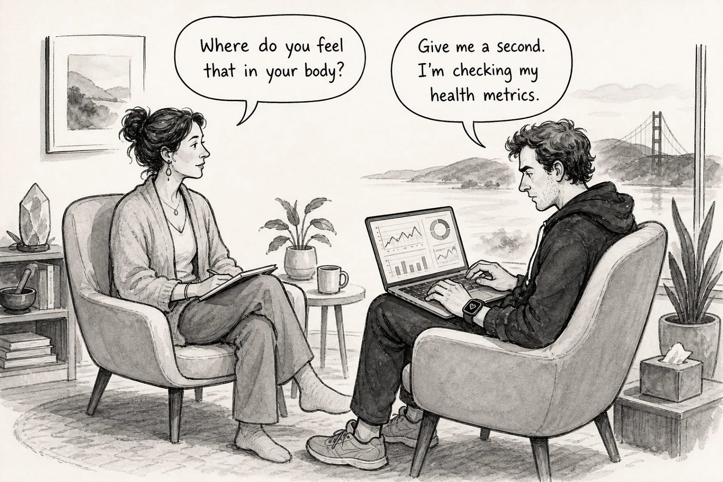 A founder checks health metrics when asked what he feels in his body A founder checks health metrics when asked what he feels in his body