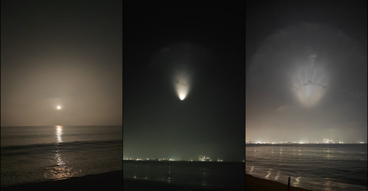 Ascent of the Long March 11 on November 8th/9th as seen from Haiyang behind its flight path. Ascent of the Long March 11 on November 8th/9th as seen from Haiyang behind its flight path.