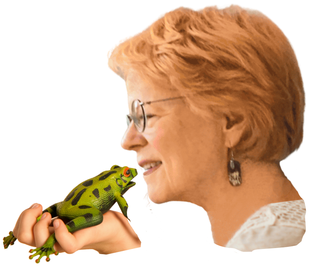 Lynda McDaniel kissing a frog