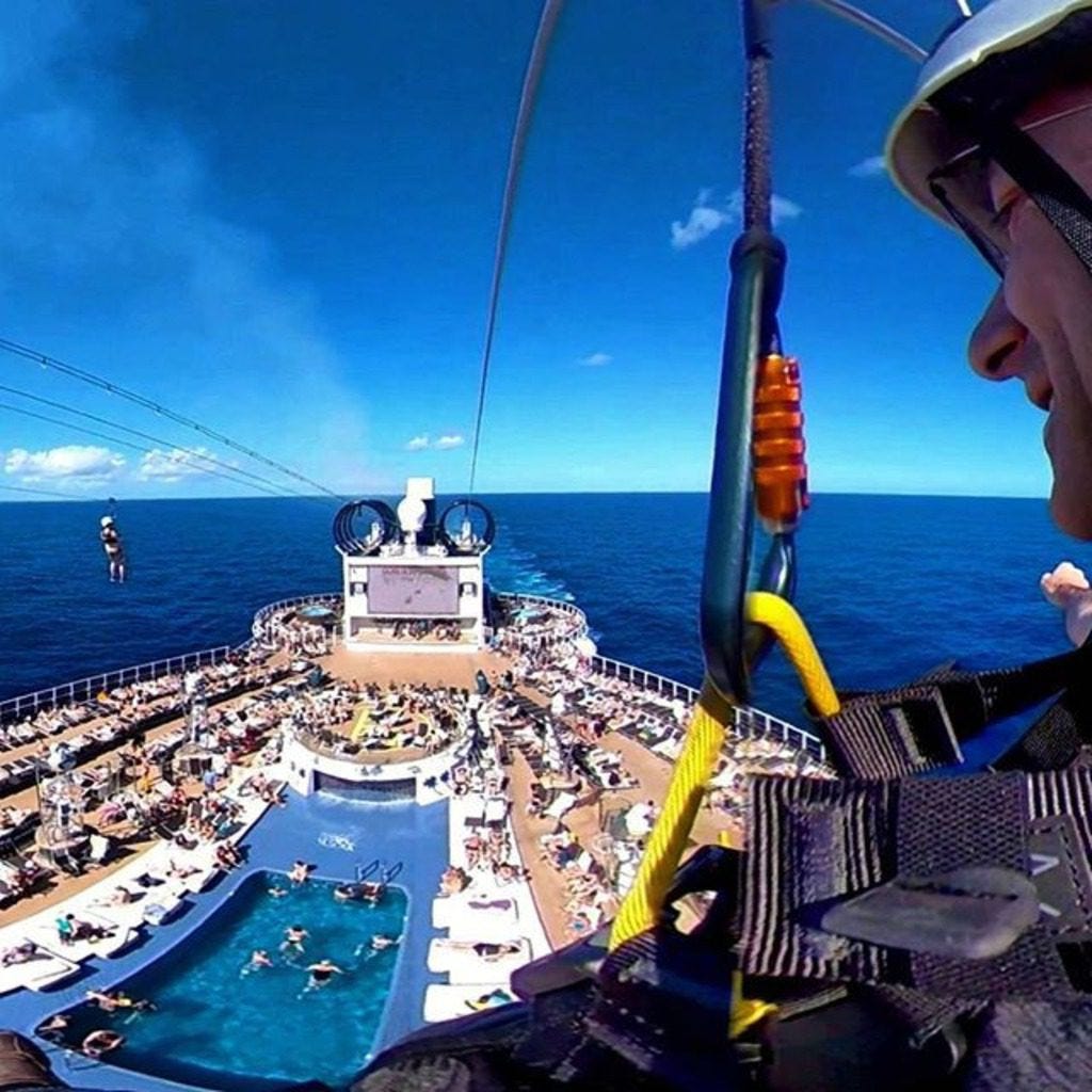 zip lining on a cruiseship