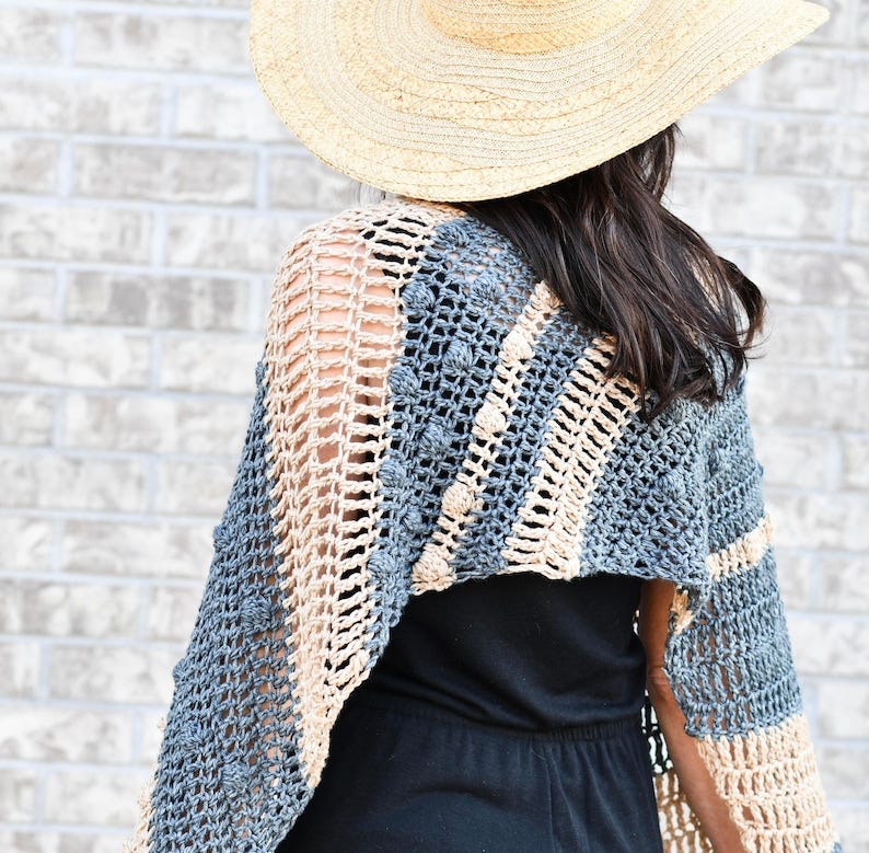 Bias Summer Shawl Crochet Pattern, Swimsuit Cover-Up Pattern, Crochet Wrap Pattern, Spring Crochet Shawl Pattern, Pretty Wrap, Modern image 1