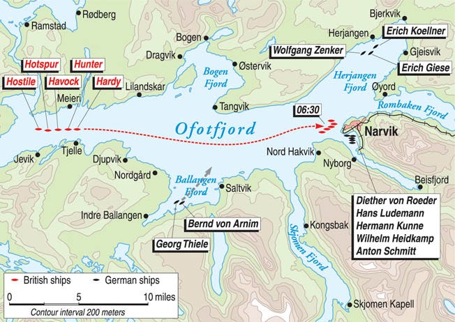 Violent clashes depleted much of the Kriegsmarine destroyer force, but the British Naval victory could not change the outcome in Norway.