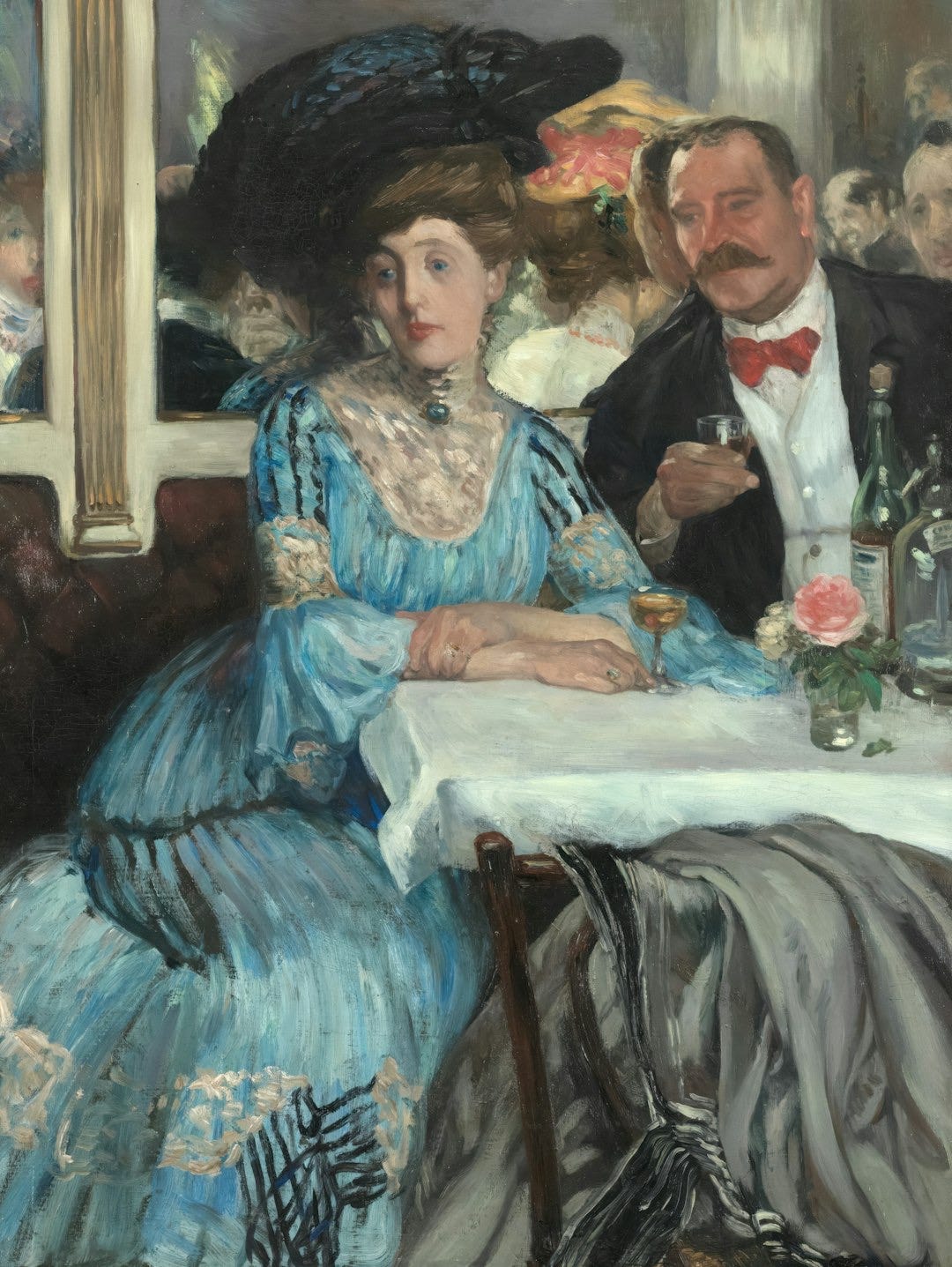 a painting of a man and woman sitting at a table a painting of a man and woman sitting at a table