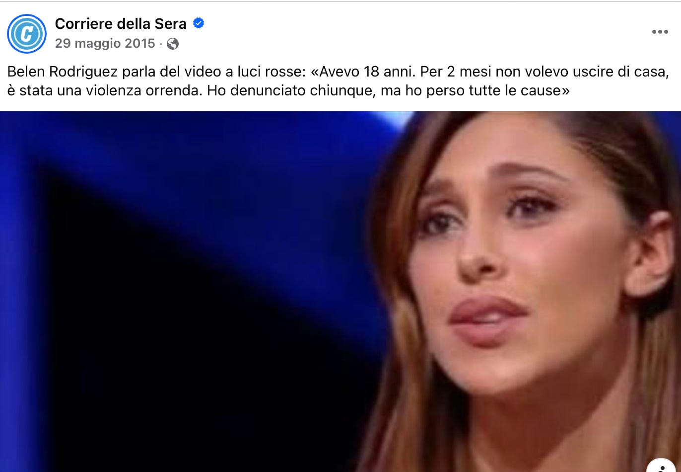 La vecchia storia del video di Belen