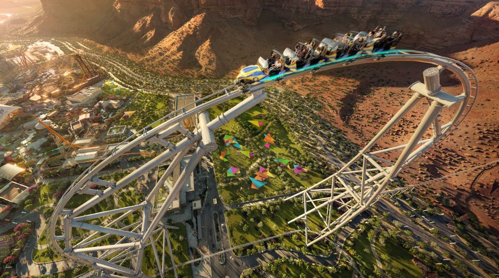 Falcons Flight coaster at Six Flags Qiddiya rendering Falcons Flight coaster at Six Flags Qiddiya rendering