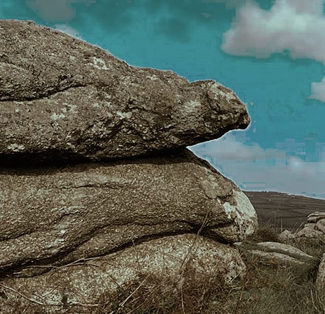 Three pictures of rocks on Trencrom Hill.