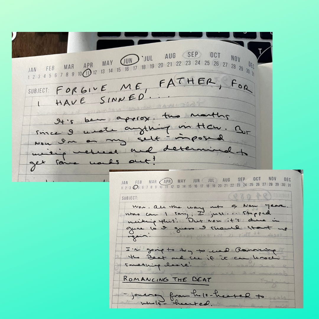 Pages from my writing notebook, including what's in the caption. Pages from my writing notebook, including what's in the caption.