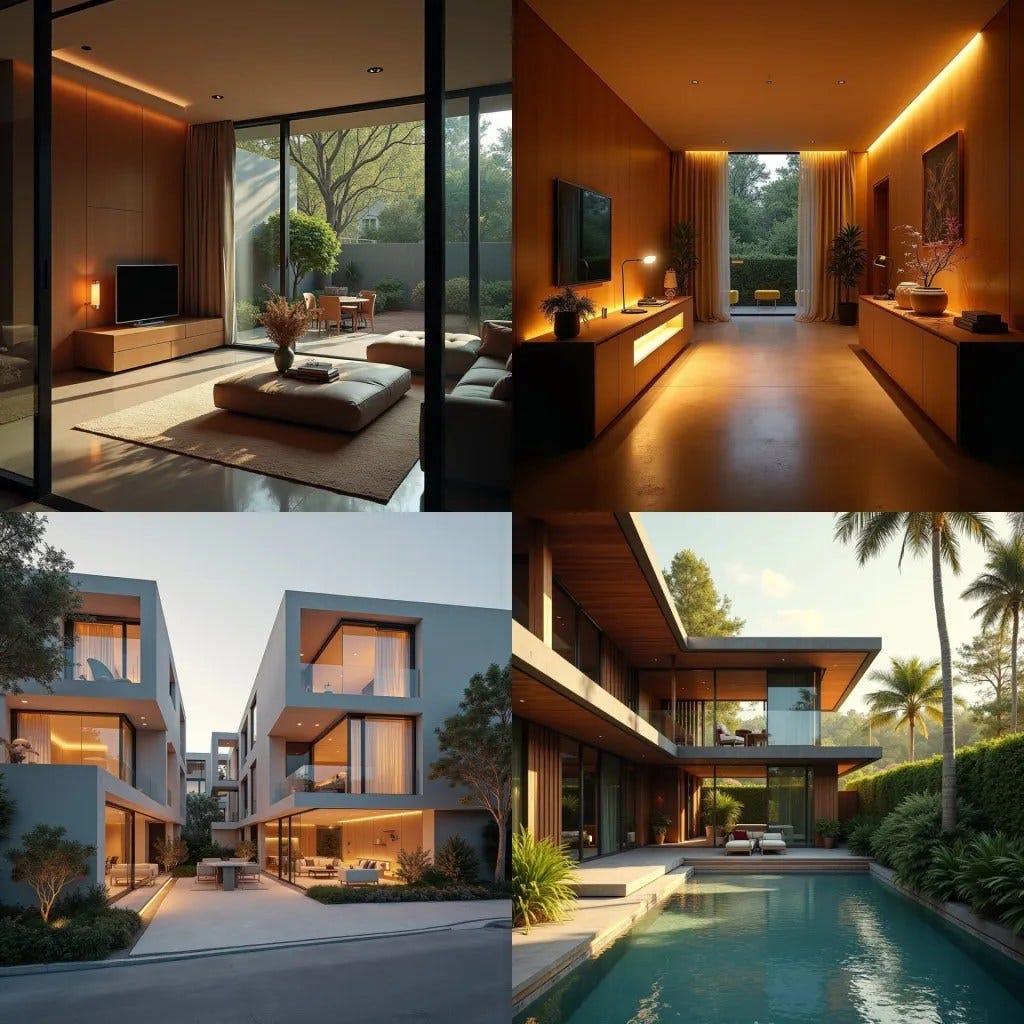 Rendered image of a Flexidential modern property, showcasing a sleek, contemporary design with clean lines and open-concept spaces. The property features adaptable interiors with multi-purpose rooms that easily transform to suit various needs—such as a living area that can double as a home office or guest space. Large floor-to-ceiling windows allow natural light to flow through, creating a bright and inviting atmosphere that emphasizes flexibility and functionality. The exterior combines minimalist architecture with sustainable materials, blending seamlessly into its surroundings. This Flexidential home embodies a forward-thinking approach to modern living, where each space is designed to evolve with its occupants.