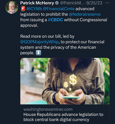 Collection of Posts by Rep. Patrick McHenry on X/Twitter
