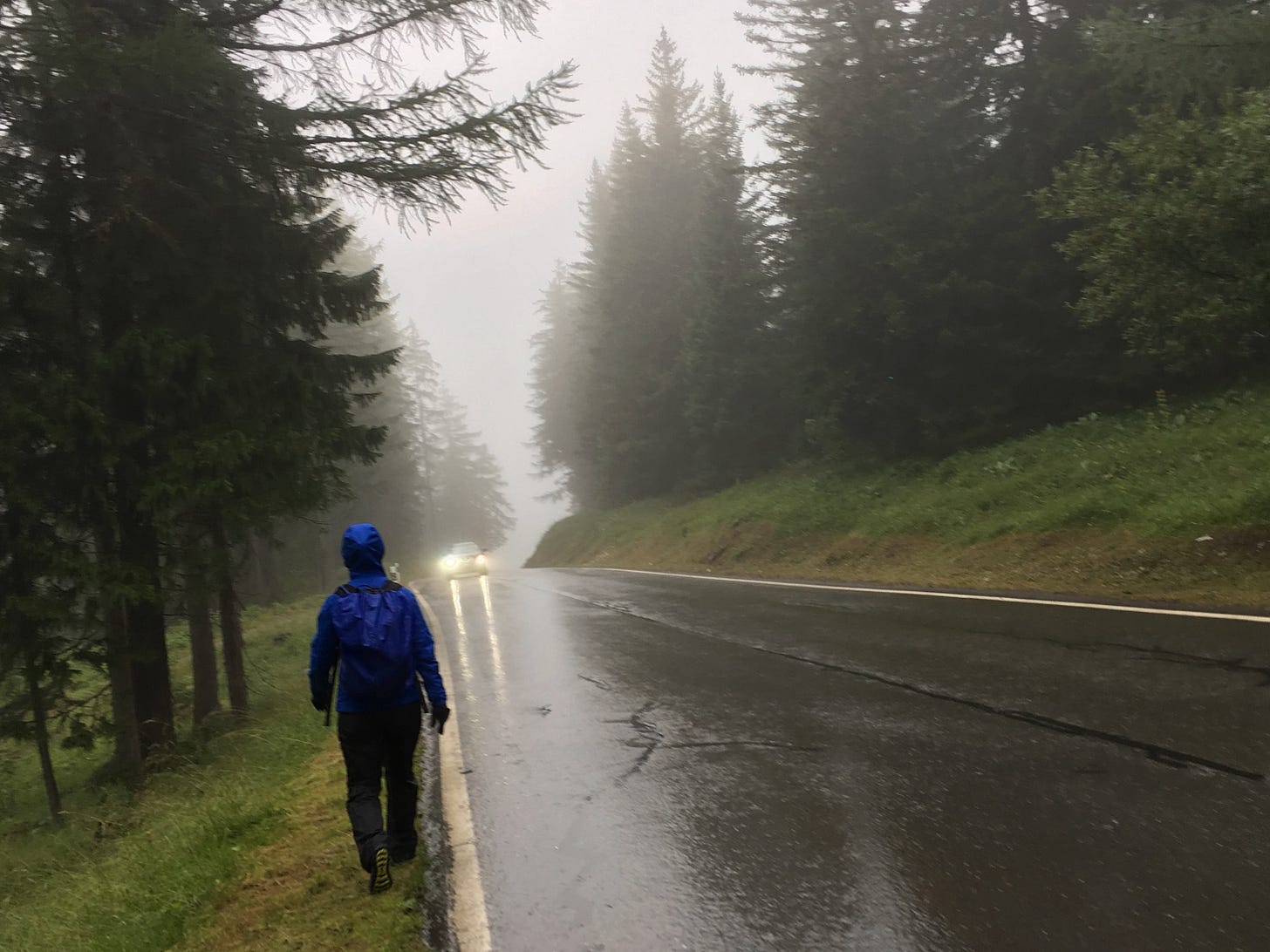 We walked along road through Valais –- this was very nice, much better than slipping and sliding along that muddy trail.
