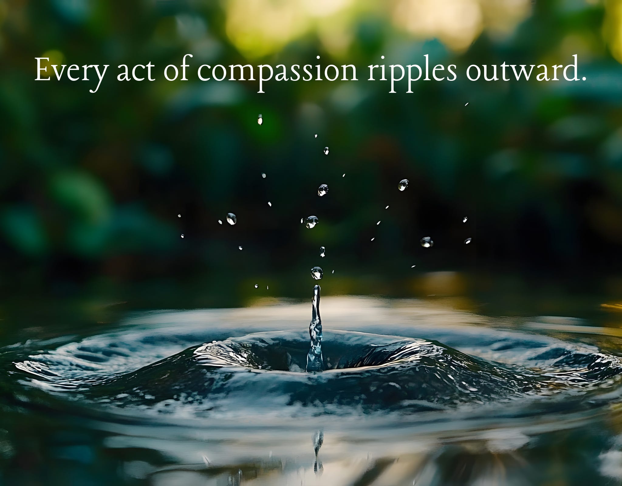 A single droplet falling into still water, forming ripples that expand outward — symbolizing how inner peace inspires social change and collective healing through mindfulness and connection.The Sacred Thread Between Inner Peace and Social Change  How tending your soul can ripple into the healing of the world