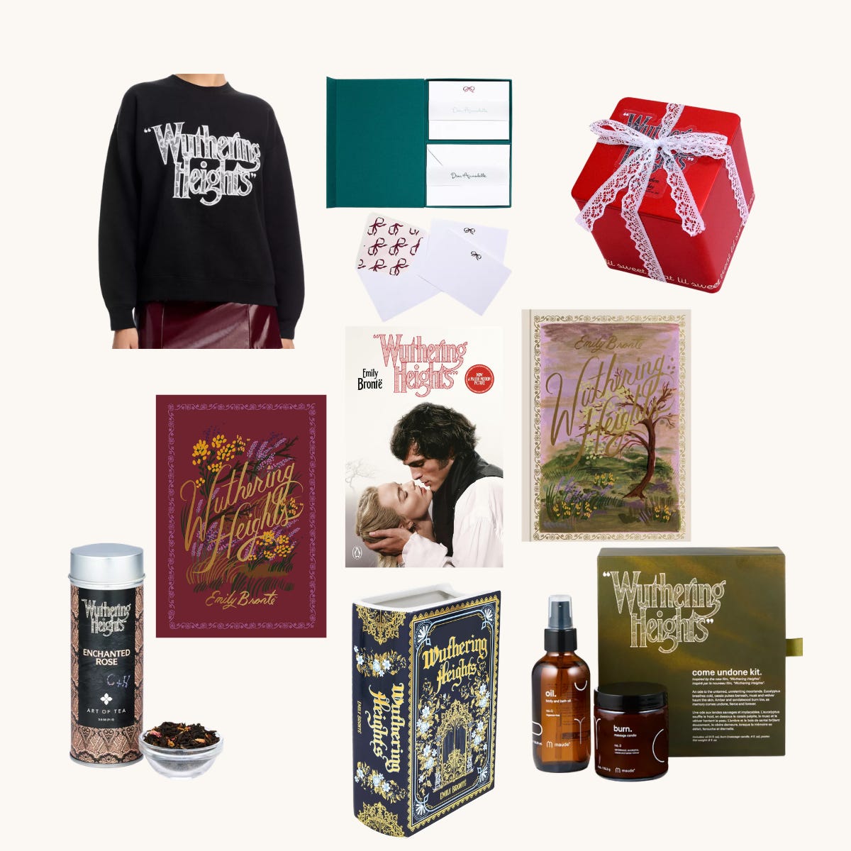 collage of wuthering heights merch