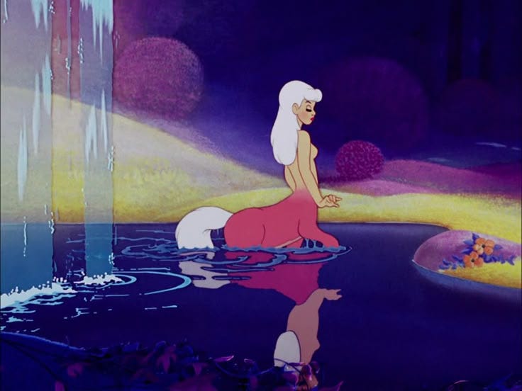 This may contain: an animated image of a woman sitting in the water