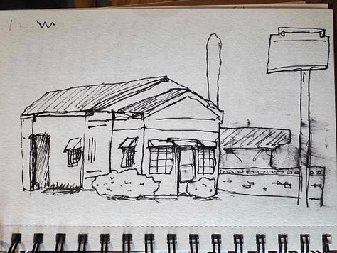 9 different urban sketches in black line by Dave Conrey