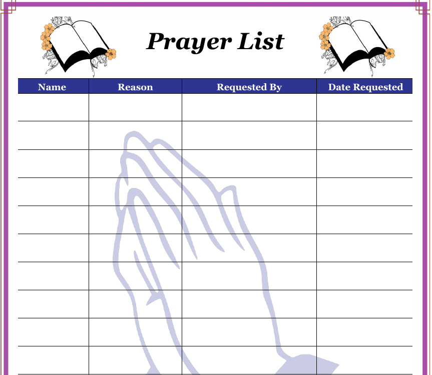 Prayer List Template Download Printable PDF | Templateroller