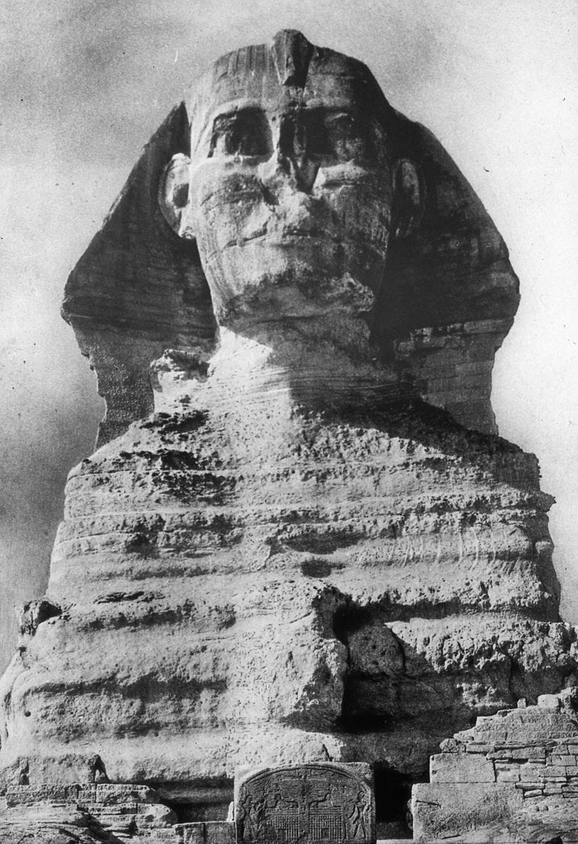 black and white image of the Sphinx, Gizeh, slide from the Brooklyn Museum archives