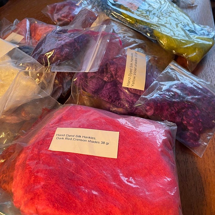 A lot of brightly coloured silk fiber for spinning