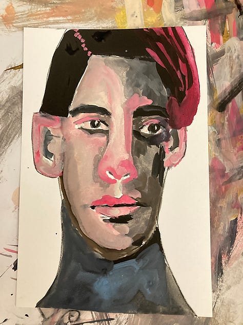 4x6 men portraits in gouache on paper