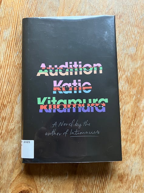6 different images, books lying on a table or being held up by my hand: Audition by Katie Kitamura, Lion by Sonya Walger, The Rooftop Garden by Menaka Raman-Wilms, A Convergence of Solitudes by Anita Anand, The Immortal Woman by Su Chang, and The Parisian by Isabella Hammad