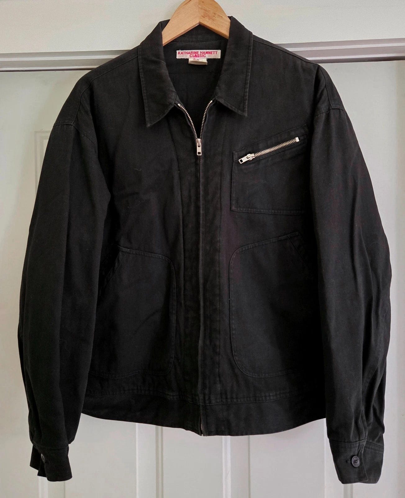 Killer Vintage 1990's Katharine Hamnett Classic Black Cotton Bomber Jacket Sz M - Picture 1 of 5 Killer Vintage 1990's Katharine Hamnett Classic Black Cotton Bomber Jacket Sz M - Picture 1 of 5