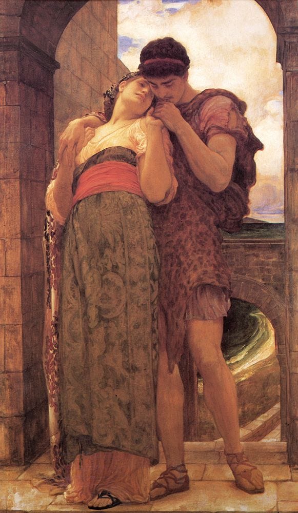 This may contain: a painting of two people standing next to each other