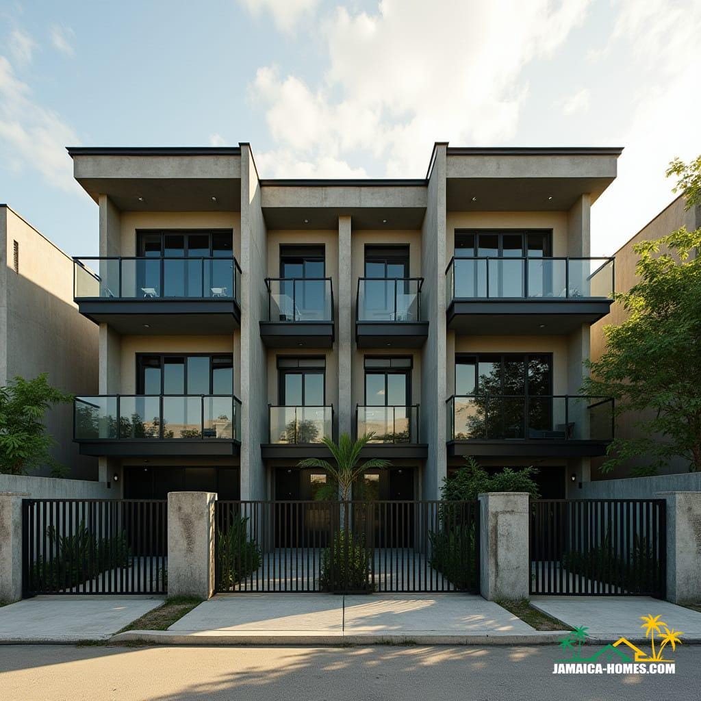 Compact Two-Story Black Glass Townhomes