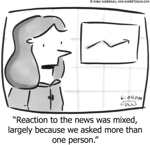 News Cartoon # 4033 - Reaction to the news was mixed, largely because we asked more than one person.