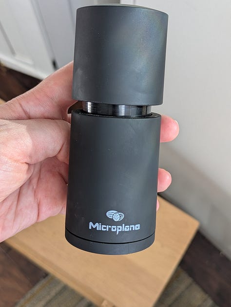 This is about how much pepper I've been using per batch of this size. Can't taste it at all. Also I've been enjoying this spice-grinder for whole spices like cinnamon sticks and cardamom pods. Next this is about the color yellow (with an ever-so-slightly green tinge) that I've been getting.