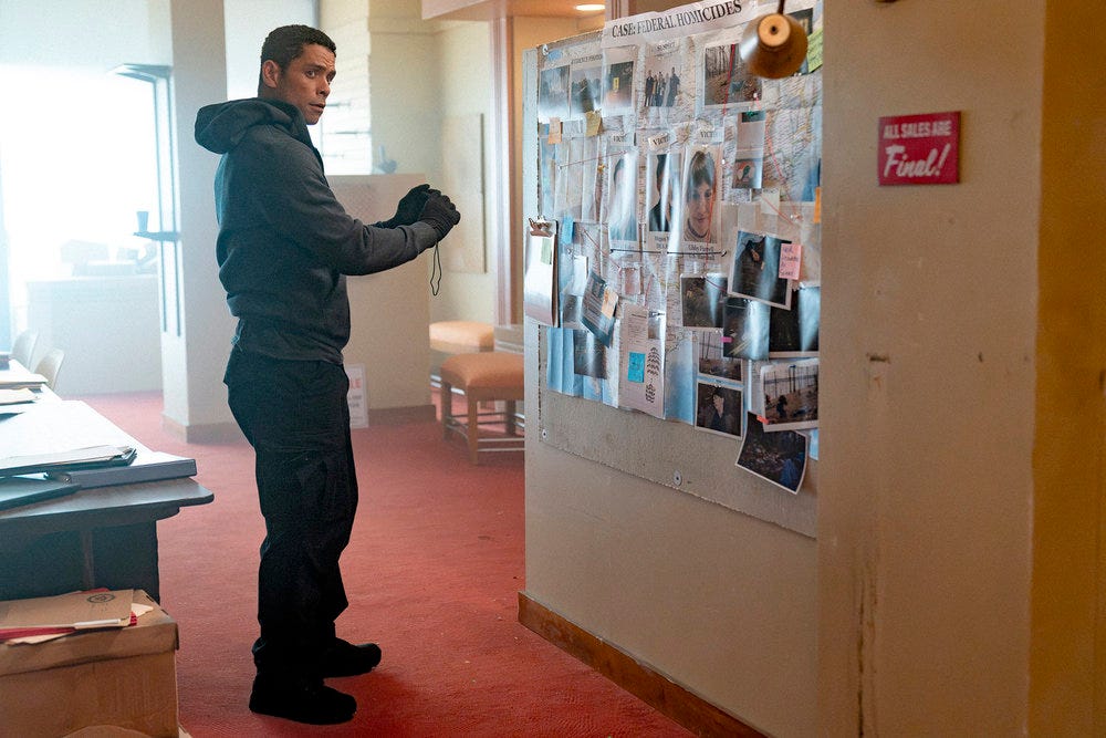 Charlie Barnett as Jack Hollingsworth in Episode 4 of Line of Fire "Paper Trail," inside Detective Nia Wallace's sting headquarters taking pictures of the evidence Charlie Barnett as Jack Hollingsworth in Episode 4 of Line of Fire "Paper Trail," inside Detective Nia Wallace's sting headquarters taking pictures of the evidence