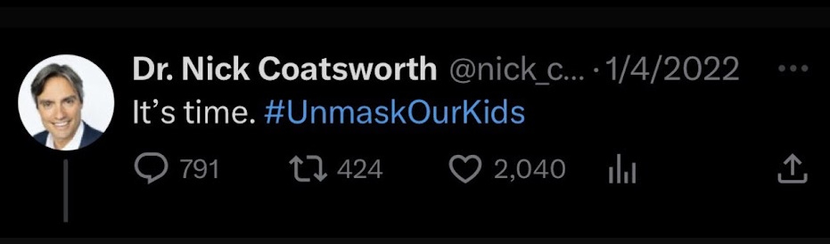 Nick Coatsworth tweet: "It's time. Hashtag unmask our kids"