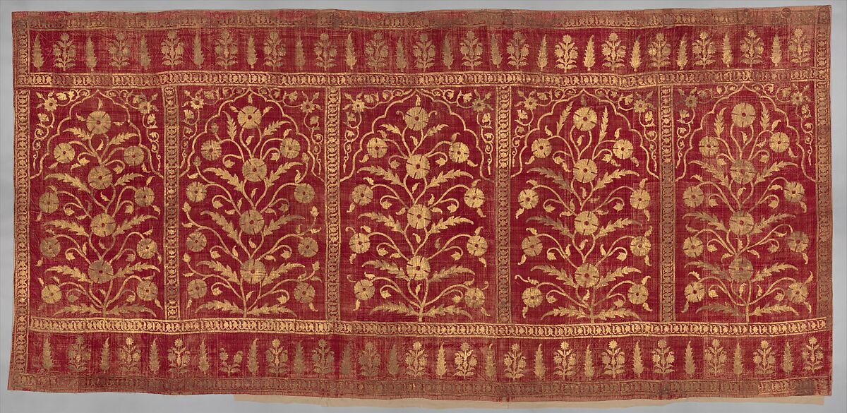 Floral Tent Panel, Silk, gold; cut velvet, painted