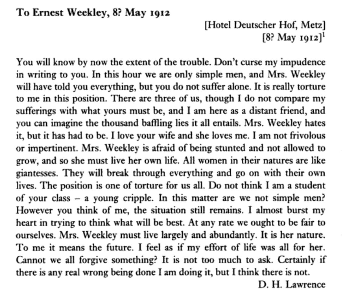 A Letter from D.H. Lawrence to Ernest Weekley (1912) [idea clutch]