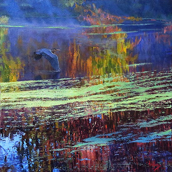 Morning on the Pond I, 36 x 36", Oil, © John Hulsey Oil Painting of Morning on the Pond I, 36 x 36", © John Hulsey