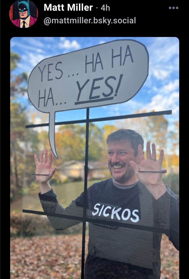 Halloween costume of the "sickos" character from the Onion's political cartoons.