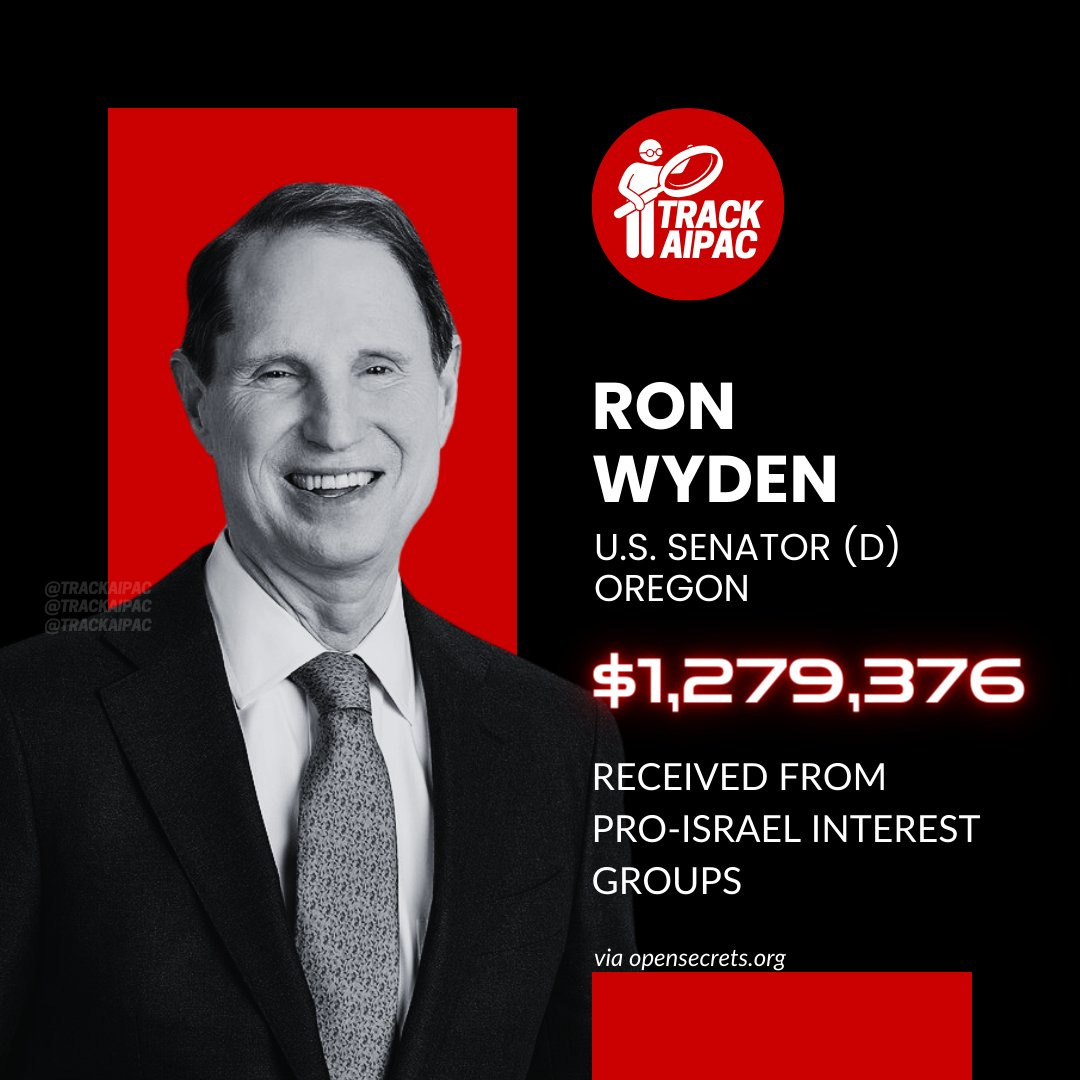 Sen. Ron Wyden has received nearly $1.3 MILLION in support from pro-Israel interest groups. #ORSEN #RejectAIPAC Sen. Ron Wyden has received nearly $1.3 MILLION in support from pro-Israel interest groups. #ORSEN #RejectAIPAC