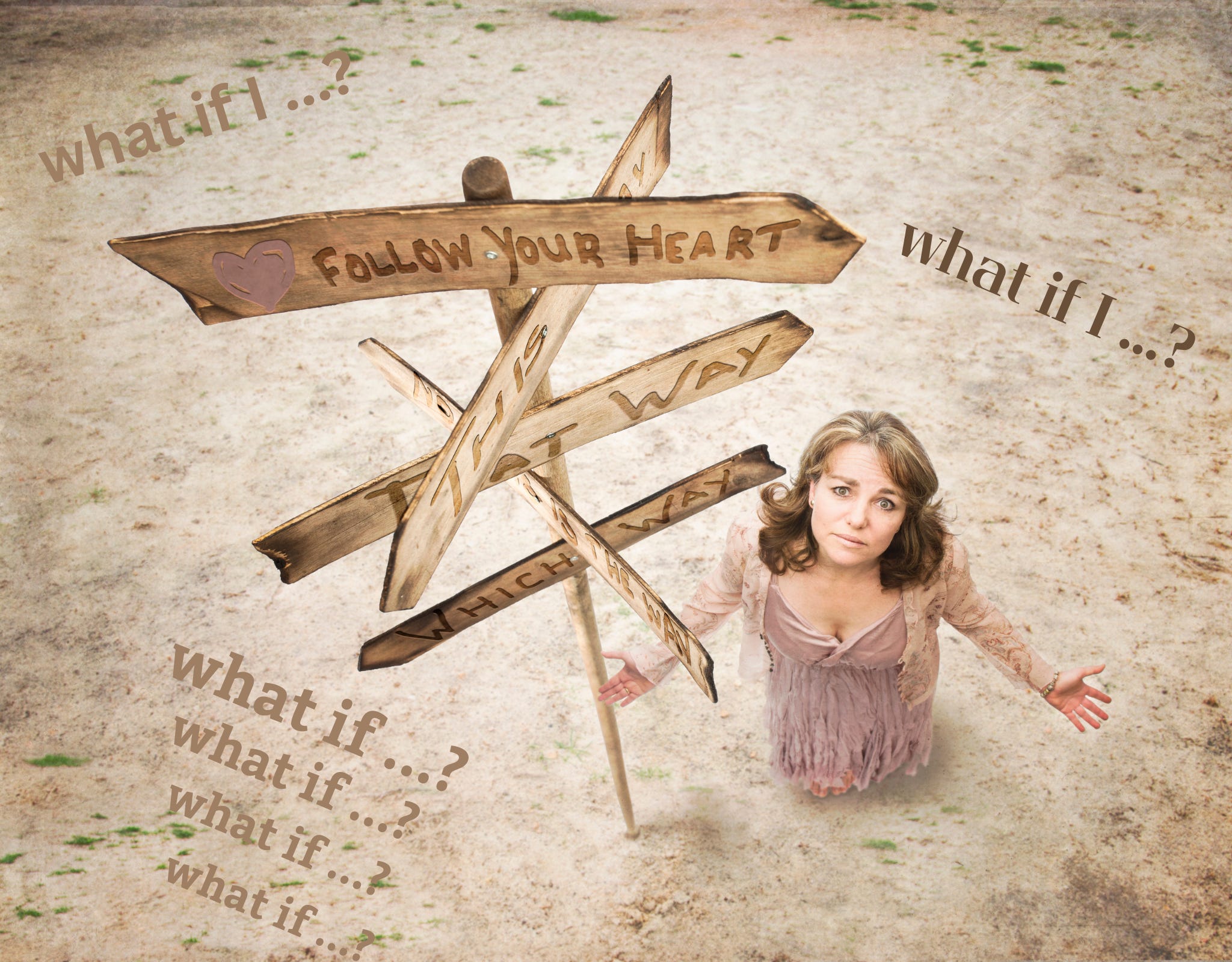 woman looking up at signs of this way or that way. Words along the sides: what if I and what if…? Is It Worth It To Embrace the Mystery of Doubt So You Can Find Peace? Doubt isn't the enemy of faith. It's where truth and understanding begin to grow