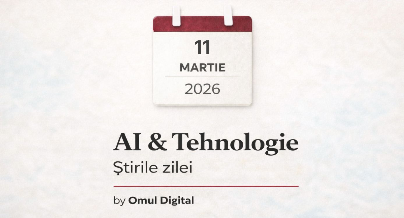 Banner editorial pentru rubrica AI & Tehnologie – Știrile zilei, cu un calendar minimalist ce afișează data curentă și branding Omul Digital, pe fundal deschis, curat. Banner editorial pentru rubrica AI & Tehnologie – Știrile zilei, cu un calendar minimalist ce afișează data curentă și branding Omul Digital, pe fundal deschis, curat.