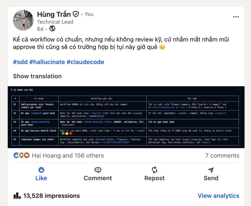 Bài chia sẻ LinkedIn về kinh nghiệm áp dụng AI của kỹ sư phần mềm