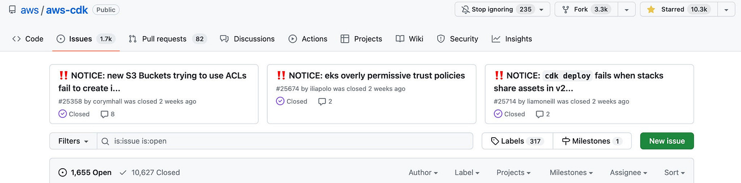 AWS CDK Repo Pinned Issue