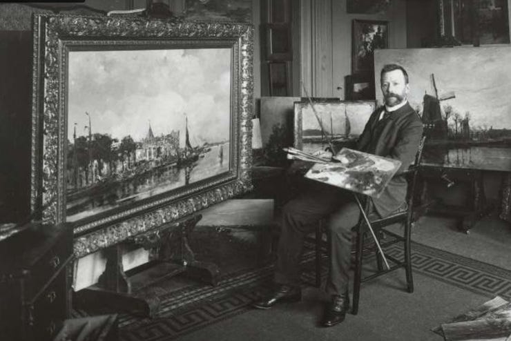De schilder J.H. Wijsmuller in zijn atelier, Overtoom 189, Amsterdam, Löw (firma Herz) , S. (toegeschreven aan), 1903 De schilder J.H. Wijsmuller in zijn atelier, Overtoom 189, Amsterdam, Löw (firma Herz) , S. (toegeschreven aan), 1903
