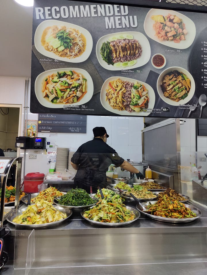 dishes at a vegetarian stall