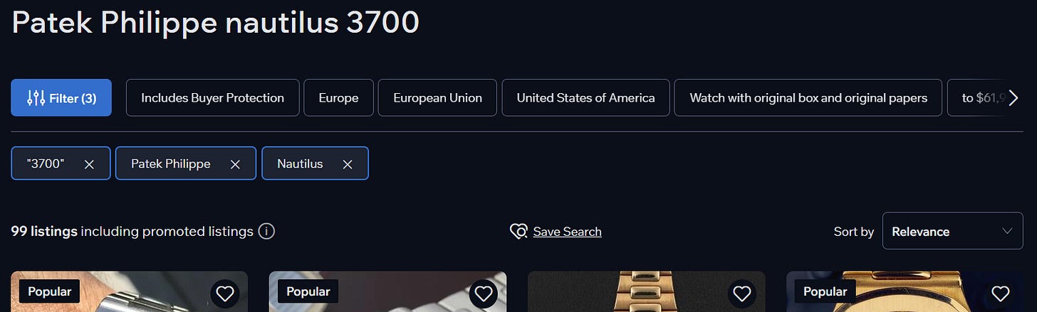 Chrono24 showing 99 listings of the 3700