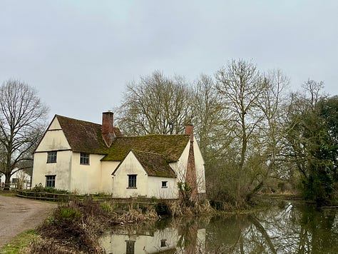 first photo, old house on river bank, white walls slate tiled roof. second photo two hands holding pint glasses that read, "Cider? Yes!". third photo: plaque commemorating the magic of Winnie-The-Pooh and Ashdown Forest