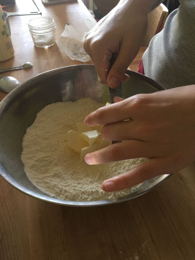 Cutting butter into flour Cutting butter into flour
