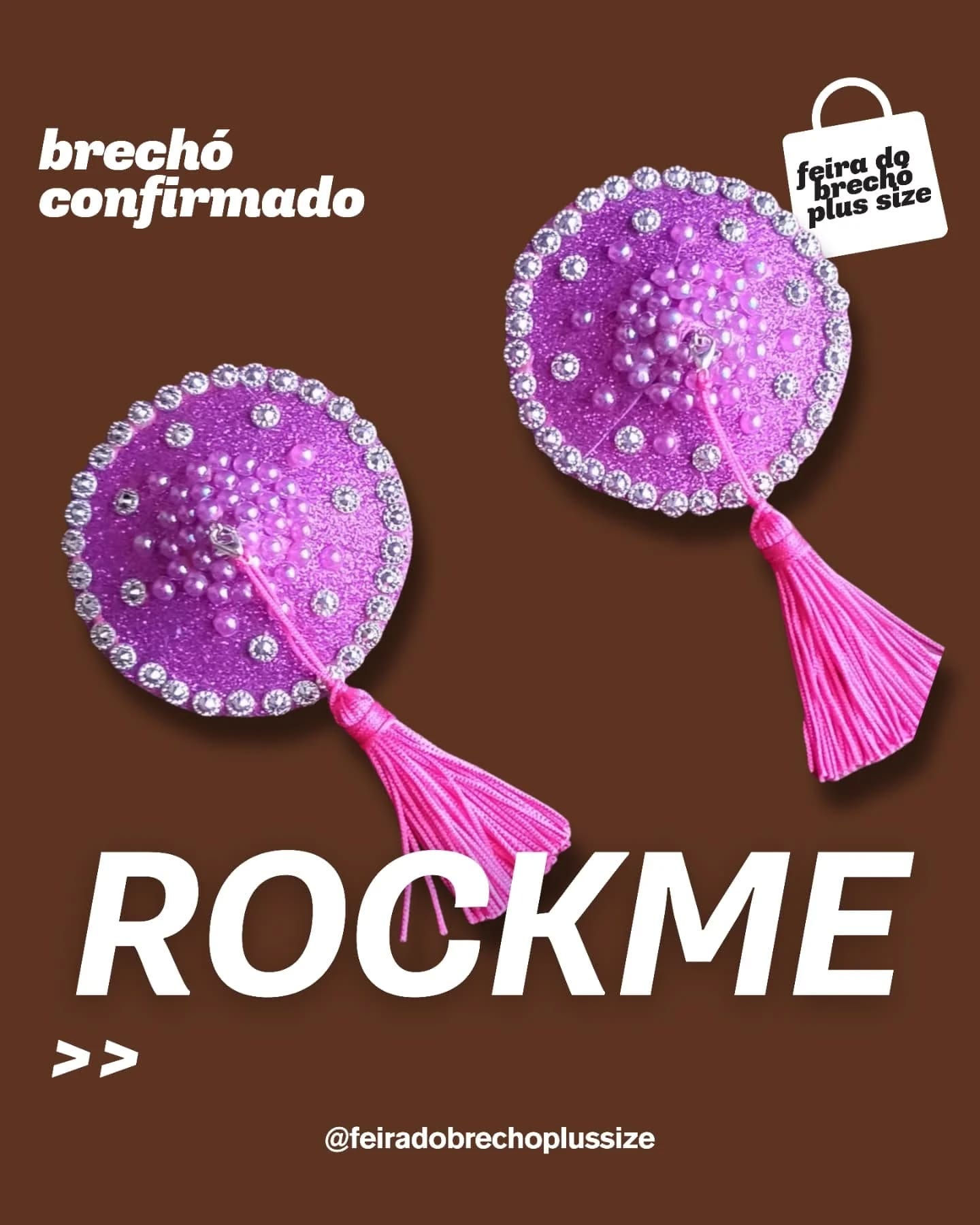 Pode ser uma imagem de macramê e texto que diz "brechó con firmado feira feiraho da 6c blussize p plus size ROCKME >> @feiradobrechoplussize"