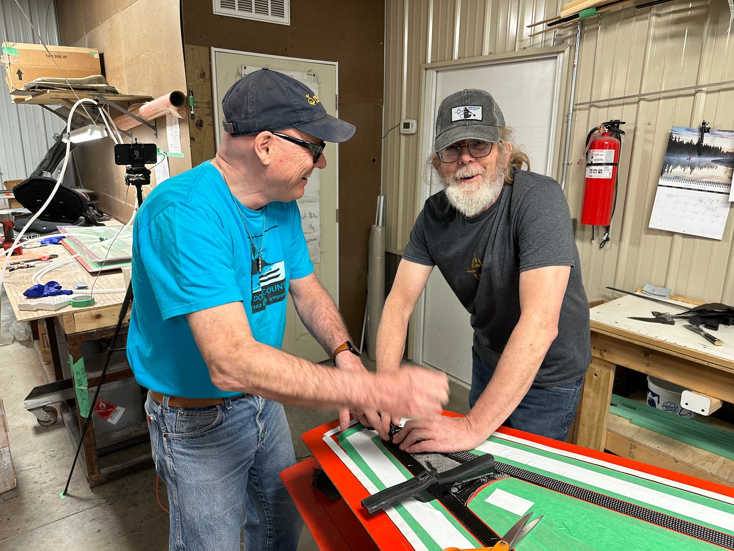 Creating carbon fiber canoe parts.